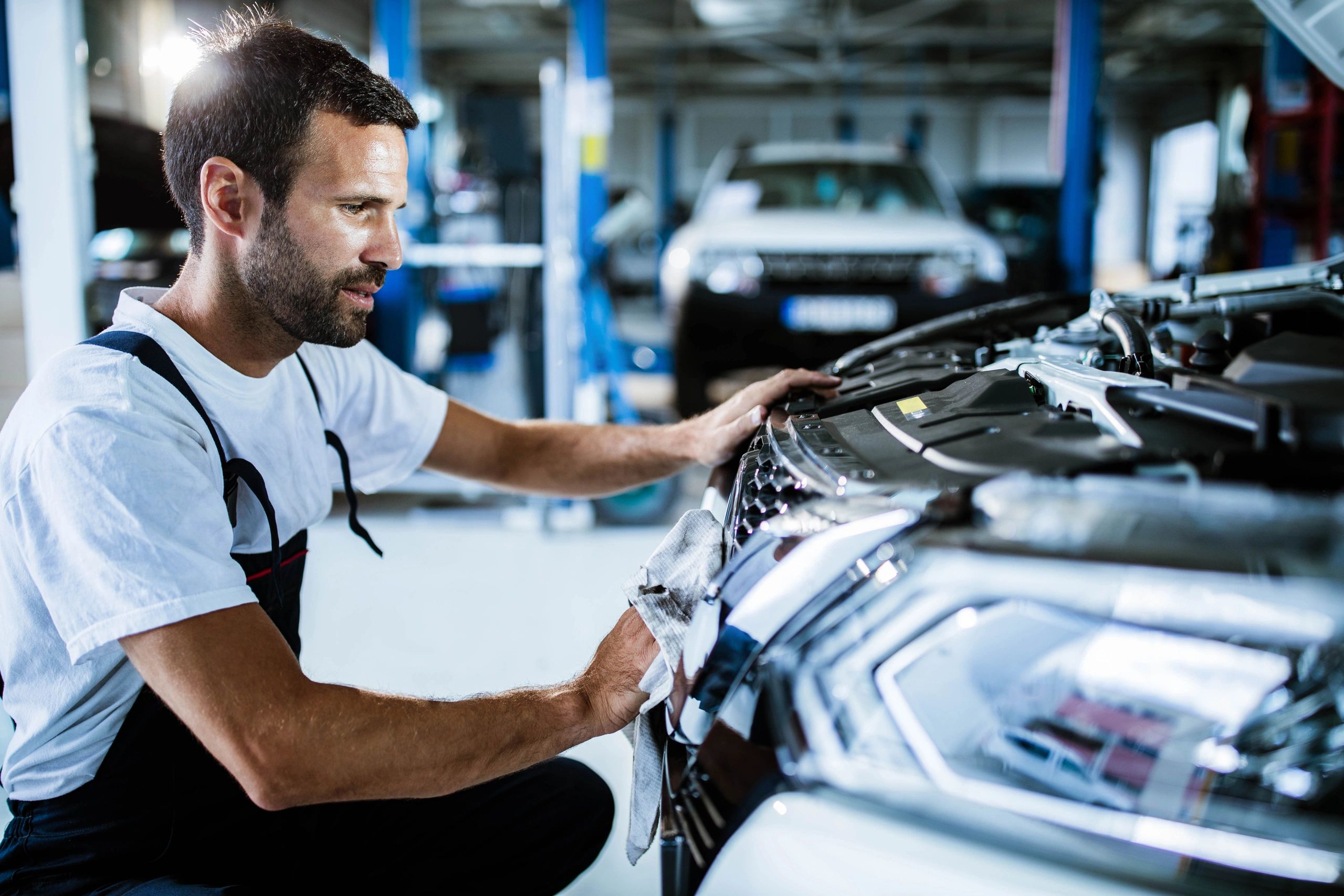 Detailing technician polishing a vehicle for a high-gloss finish